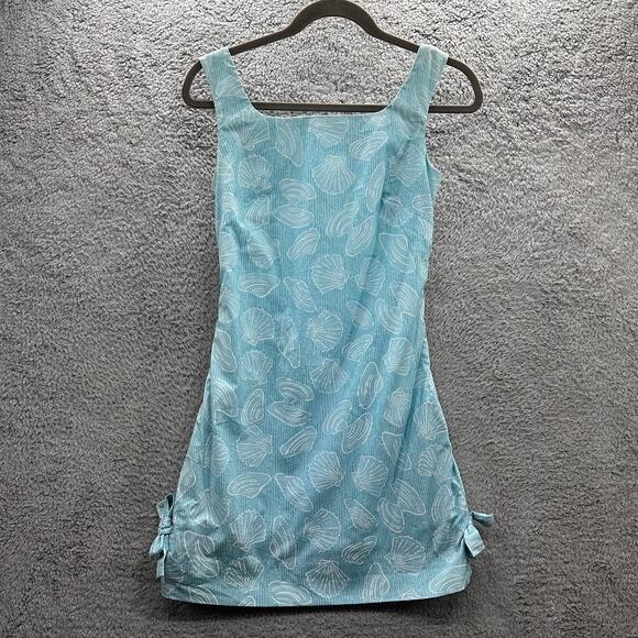 Lilly Pulitzer Size 2 Blue Dress Sea Shells Side Bows Lined Vacation Beach - Picture 1 of 10